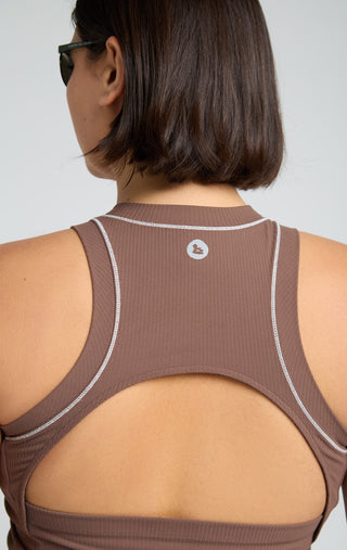 Woman wearing Oasis Tank Cabin Colorway