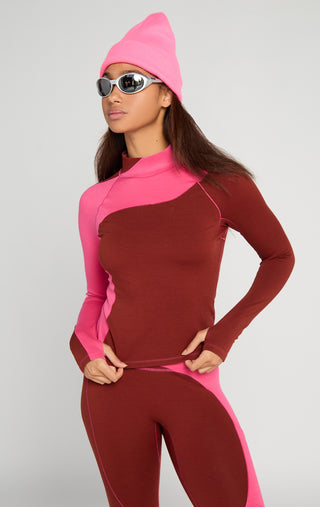 Cabin Fever Baselayer Mock Neck in Frose Women's Ski Snowboard Merino Women's Winter Gear